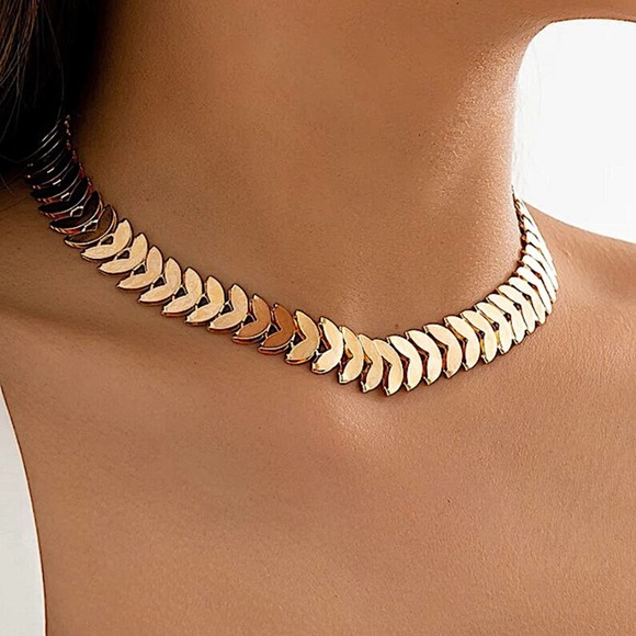 Gold Chevron Punk Y2K Choker Necklace - Picture 2 of 5